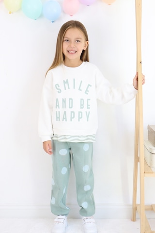 Kız Çocuk Smile And Happy Baskılı Kalın Eşofman Takımı Beyaz