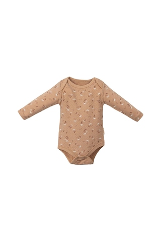 Çiçekli Uzun Kol Üçlü Body Set Bej