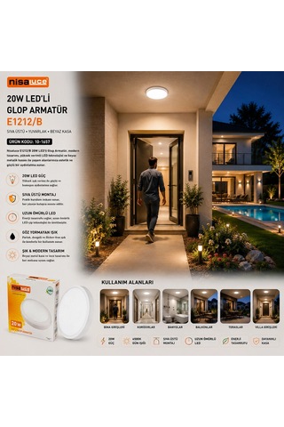 20w Beyaz Metal Kasa Sıva Üstü Yuvarlak Ledli Glop Armatür Ip20 6500k - 1800lm E1212/b 5468 Çok Renkli