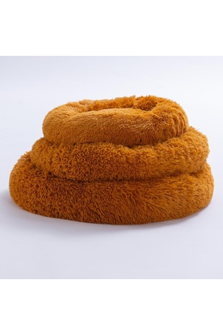 Hardal Donut Köpek Yatağı Kedi Yatağı Simit Yatak Anti-stress Pet Yatağı Peluş Yatak L