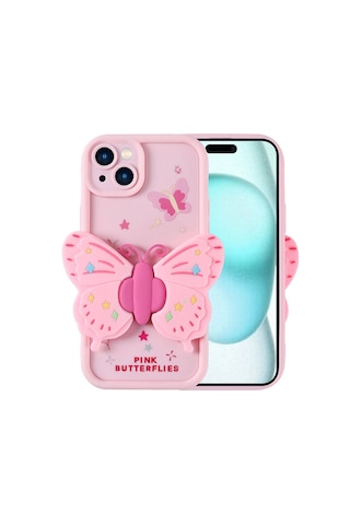 Zore Apple Uyumlu iPhone 15 Plus Kılıf Kamera Korumalı Figür Tasarımlı Kapya Kapak-pembe Açık Pembe Açık