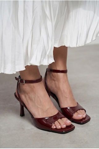 Giamgia Store Kadın Bordo Bilekten Bağlamalı Küt Burun İnce Topuklu Stiletto Abiye Ayakkabı-2344
