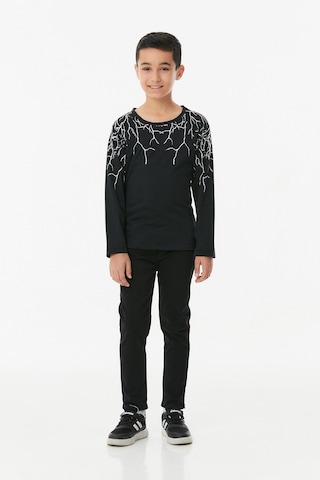 Fullamoda Baskılı Bisiklet Yaka Unisex Çocuk Body- Siyah 24MCCK890197723-Siyah