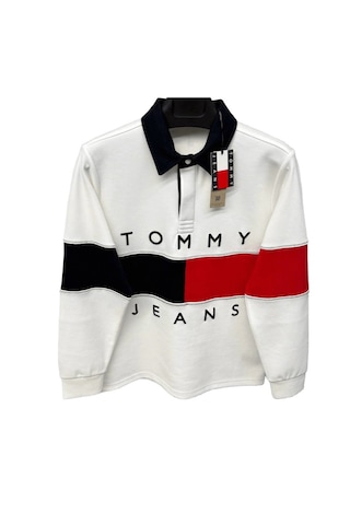 Tommy Jeans Yarım Fermuarlı Dik Yaka Sweatshirt Ekru - Krem
