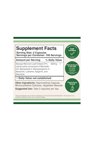 Bacomind Bacopa Extract Supplement 300mg 210 Kapsül Bacopa Monnieri Extract