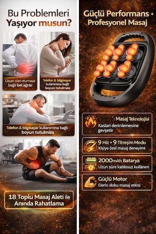 Kılıforyum 18 Toplu Şarjlı Masaj Aleti 9 Kademe Hız & 9 Titreşim Modu Güçlü Motor 2000mah Profesyonel Masaj Gümüş