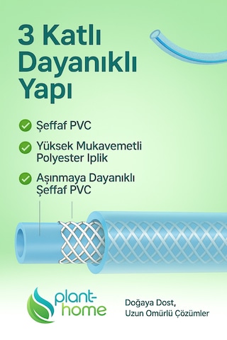 Şeffaf Su Hortumu 30 Metre 1/2 İnç 12,5 Mm 3 Katlı Dayanıklı Pvc Bahçe Hortumu