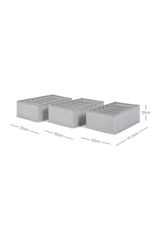 Ocean Home Textile 3'lü 7 Bölmeli Gri Balıksırtı Çekmece Düzenleyici Set