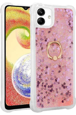 Samsung Galaxy Uyumlu A04 Kılıf Zore Simli Sıvılı Yüzüklü Milce Kapak
