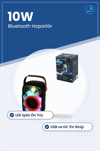 Bluetooth Hoparlör 10w Usb & Dc 5v Taşınabilir Led Işıklı Kablosu