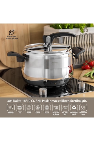 Amboss Amber Klasik Paslanmaz Çelik Düdüklü Tencere - Siyah Kulp - 3,5 Lt. 20 Cm Gri