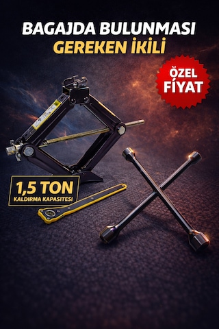 Oto Kriko Seti Ve Bijon Anahtarı Araç Bagaj Krikosu Lastik Değiştirme Tam Set
