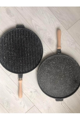 Çift Taraflı Döküm Granit Gözleme Ve Izgara Tavası 35cm Gözleme Siyah - Kahverengi