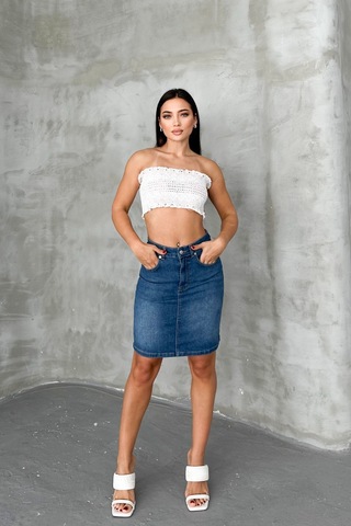HLT Jeans Açık Mavi Kadın Regular Fit Yüksek Bel Orta Boy Denim Kot Etek Alice-4003 Açık Mavi