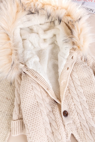 Triko Örgü Kışlık İçi Welsoft Astarlı Kapüşonlu Kız/erkek Bebek Tulum Bej