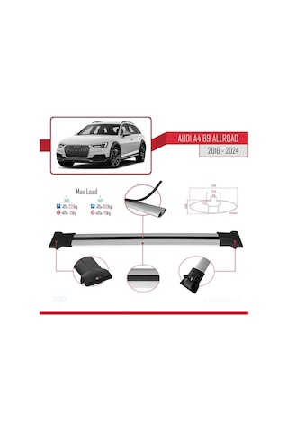 Audi A4 B9 Allroad 2016 Ve Sonrası İle Uyumlu Fly Model Ara Atkı Tavan Barı Gri 3 Adet Bar