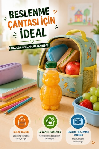 100'lü Set Şeffaf Kaplumbağa Şişe Yeşil Kapaklı Pet İçecek Şişesi Çocuk Beslenme Matarası 250 Ml