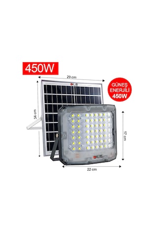 Dls 450w Güneş Enerjili Solar Led Projektör Harici Solar Panelli, 5 Metre Kablolu, 505-450