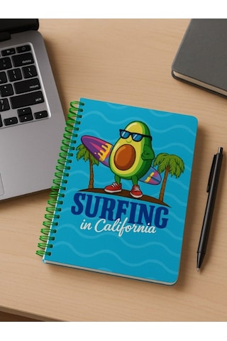 Öğrenci Ve Ofis Kullanımı İçin Uygun Surfing İn California Temalı Spiralli Kareli Defter 80 Yaprak