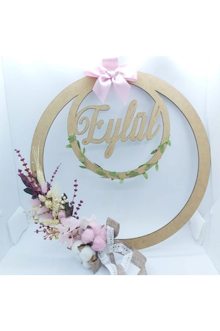 Ahşap Çerçeve İsim Yazılı Bebek Odası Kapı Süsü Çok Renkli