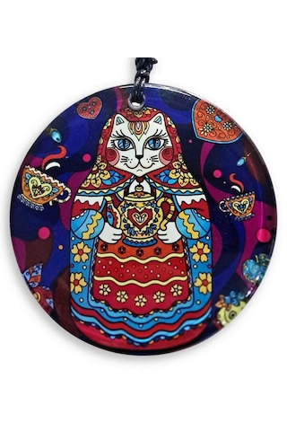 23 Cm Çap - Rus Kültürü Matruşka Figürlü Füzyon Cam Duvar Süsü