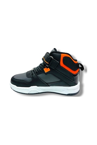 Ndrops 021-26 Deri Cırt Bantlı Çocuk Spor Bot Siyah Oranj 31-35 Siyah