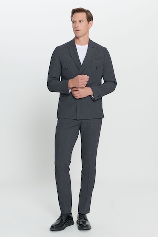 Altınyıldız Collectıon Erkek Antrasıt Slim Fit Kırlangıç Yaka Gofre Desenli Kruvaze Takım Elbise Antrasit