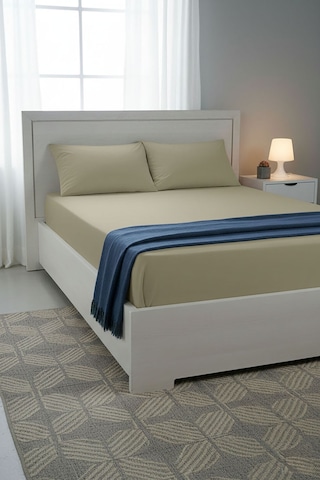 %100 Pamuk Ranforce Premium King Size Lastikli Çarşaf Seti - Bej Bej