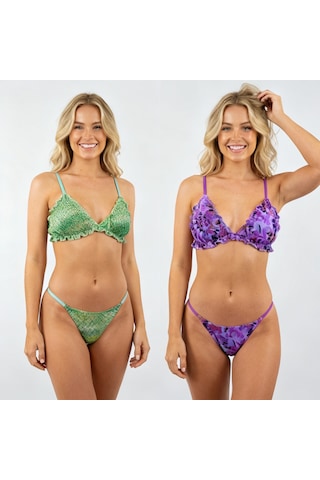 Bonbon Kadın Fırfırlı Balensiz Desteksiz Bralet Sütyen Ve Slip Külot 2'li Takım Bb2289 Leopar