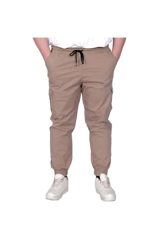 Büyük Beden Erkek Pantolon Keten Kargo Jogger 21911 Cappucino Cappucino