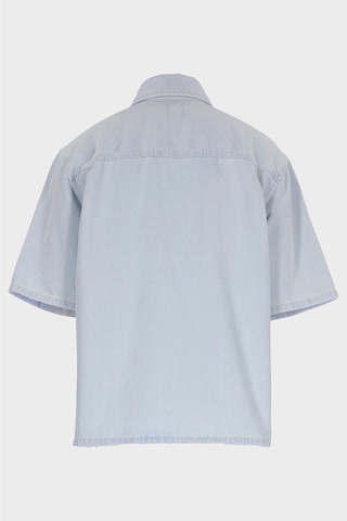 Erkek Buz Mavisi Regular Kalıp Kısa Kollu Patı Düğmeli Jean Gömlek C 4553-109 Buz Mavi