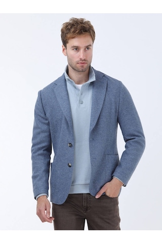Kip Mavi Düz Modern Fit Yün Karışımlı Örme Ceket Çok Renkli