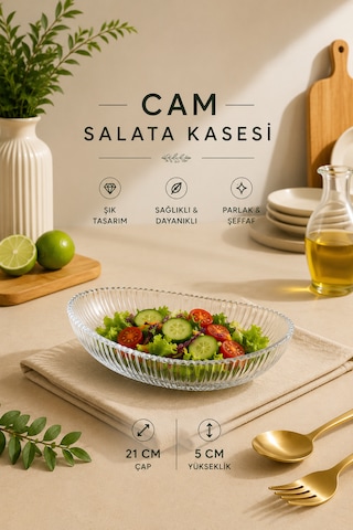 Cam Çukur Kayık Sunum Tabağı Şeffaf Servis Tabağı Salata Meze Çerez Tabak Oval Şık Meyvelik 21 Cm