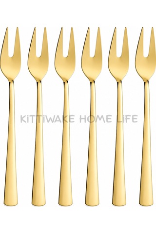 6 Lı Gold Limon Ve Fondü Çatalı 11 Cm Paslanmaz Çelik Mini Servis Çatalı Takımı
