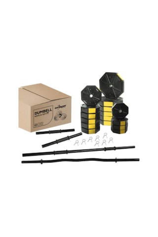 Tanspor 100 KG Halter Full Kısa + Uzun Düz + Z Bar Set-SARI