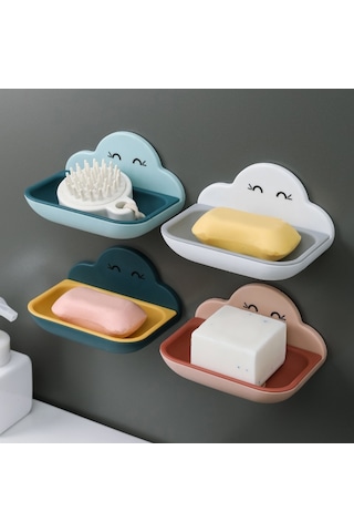 Bulut Sabun Kutusu Tuvalet Yaratıcı Duvara Monte Banyo Tuvalet Punch Çift Katmanlı Drenaj Rafı Açık Mavi