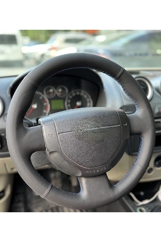 Ford Connect Fiesta Çıkıntılı Bombeli Araca Özel Dikmeli Direksiyon Kılıfı Nokta Düz Mavi İp Siyah