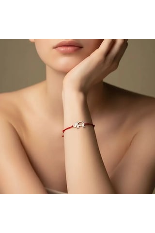 G&a Jewels - Fil - 925 Ayar Gümüş 0.01ct Pırlanta Taşlı Kırmızı İpli Bileklik Gümüş - Kırmızı