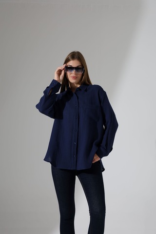 Oversize Basic Müslin Gömlek Lacivert