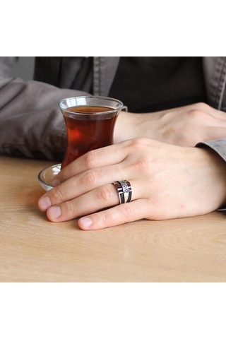 Kırmızı Zirkon Taşlı 925 Ayar Gümüş Menderes Yüzüğü (429371482)