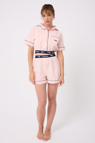 Lespadon Marısılk Seastrıpe Kadın Yazlık Şortlu Crop Gömlekli Pijama & Lounge Takımı-3201 Pembe