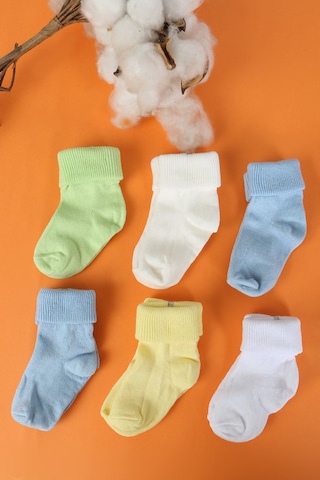 %100 Pamuklu 6'lı Yenidoğan Bebek Çorap Mavi