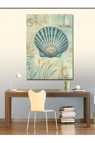 Kanvas Tablo Deniz Kabukları Ve Harita Motifi 100cmx140cm