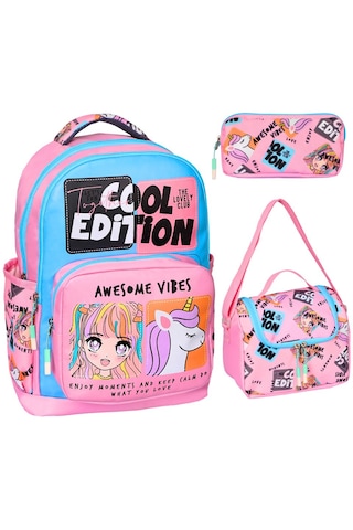 Lkokul Cool Edit Baskılı,3 Lü Kız Çocuk Beslenmeli Ve Kalemlikli