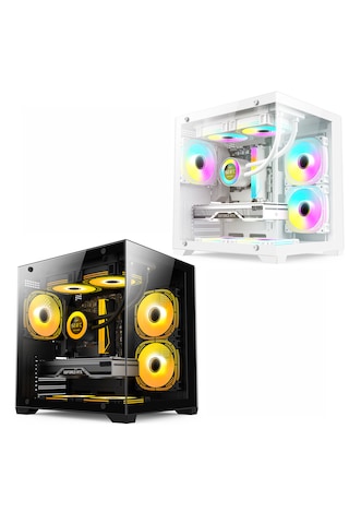 Atheron Eagle Panoramik Micro Atx Gaming Kasa 5x120mm Argb Fan 9 Port Pwm Argb Kontrolcü Temperli Cam Beyaz