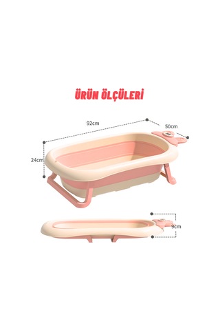 Katlanabilir Termometreli Bebek Küveti Filesi Bebek Havuzu Pembe