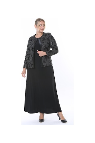 Ladies First Büyük Beden 3805 Siyah Ceket+elbise Takım 001
