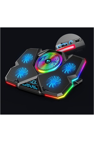 RGB Işıklı 5 Fanlı Notebook Soğutucu Mavi Ledli Telefon Tutuculu