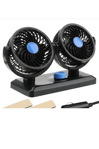 Point 12v Kademeli Çift Başlı 360 Dönebilen Araç Fanı Oto Fan Soğutucu Vantilatör