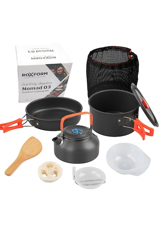 Roxform Nomad 03 Kamp Tencere Seti 4 Kişilik Çok Fonksiyonlu Set Sert Anodize Alüminyum
